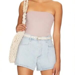 Free People Strapless Mauve Pink Bodysuit - Built in Bra Elastic - M/L